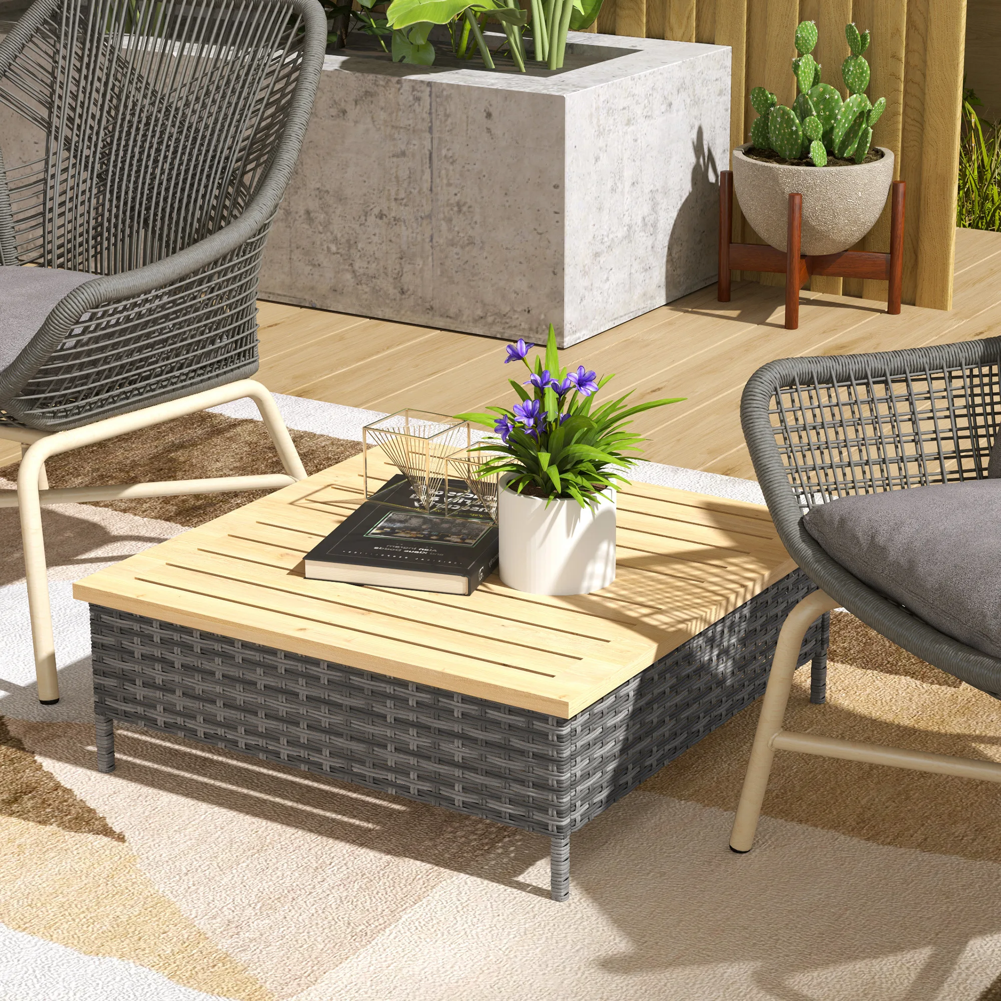 Outdoor Furniture On Sale - Outdoor Side Table with PE Rattan,