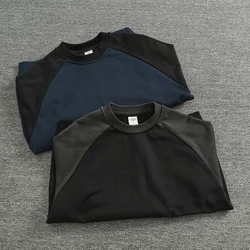 Autumn and winter thick color splicing shoulder sleeve hoodie men loose simple solid color fashion heavy wool circle coat