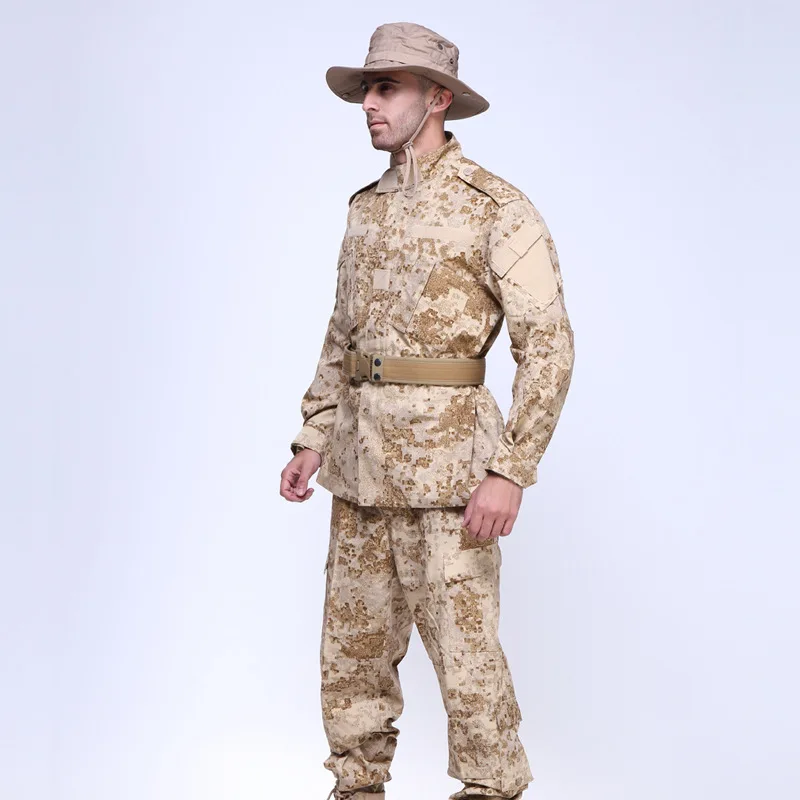 Men's Outdoor 2-Piece Collar Velcro Design Jacket + Multi-Pocket Windproof Wear-Resistant Pants Suitable Hiking Training Camping