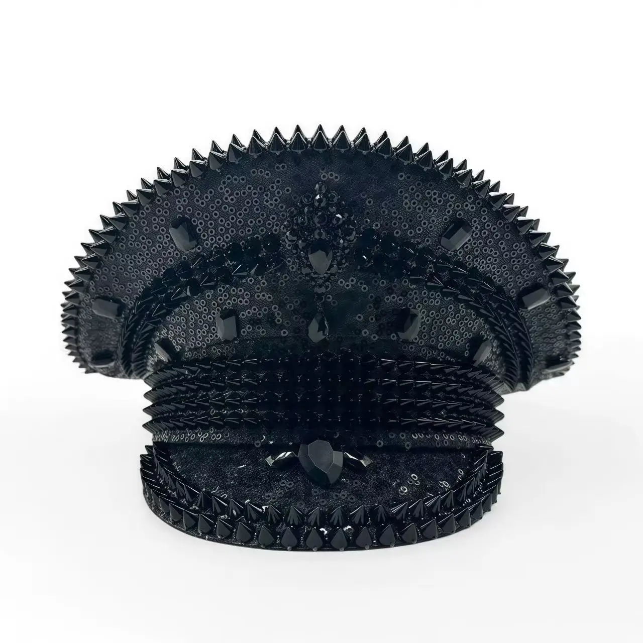 

HongLuan Black Bling Steampunk Captain Hat Rhinestone for Burning Man Festival Woman - Military Assessories ＆ Cap for Man