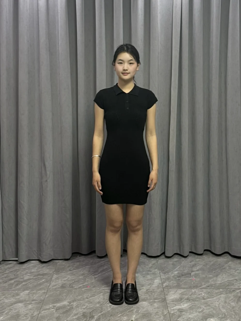 Zhang Ying Concert Black Collar Slim Fit Knitted Short Sleeve Wrap around Skirt Dress  Dress Stage Performance Women's Fa...