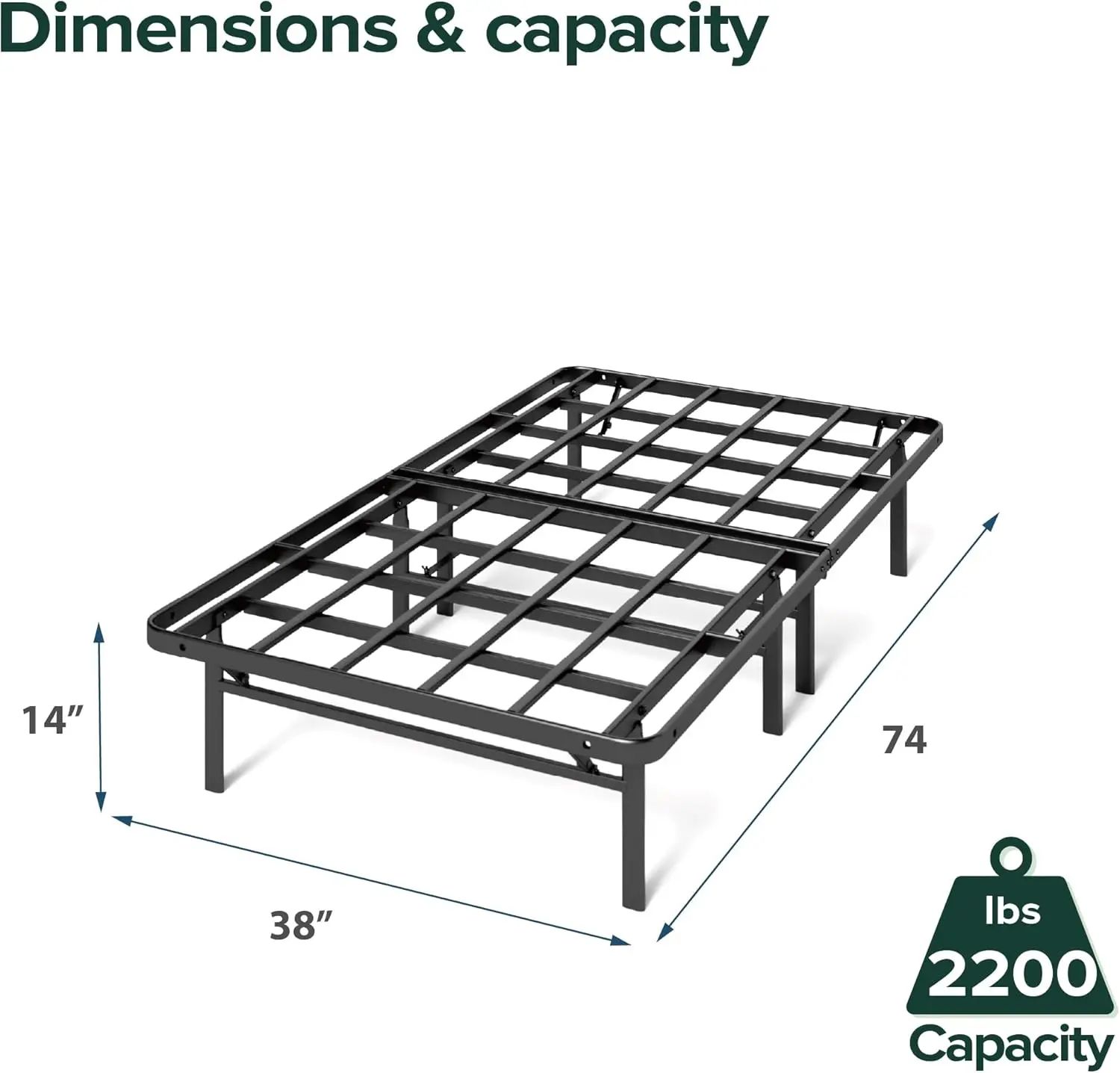 Zinus Smartbase Super Heavy Duty Mattress Foundation With 2200Lbs Weight Capacity, 14 Inch Metal Platform Bed Frame, No Box