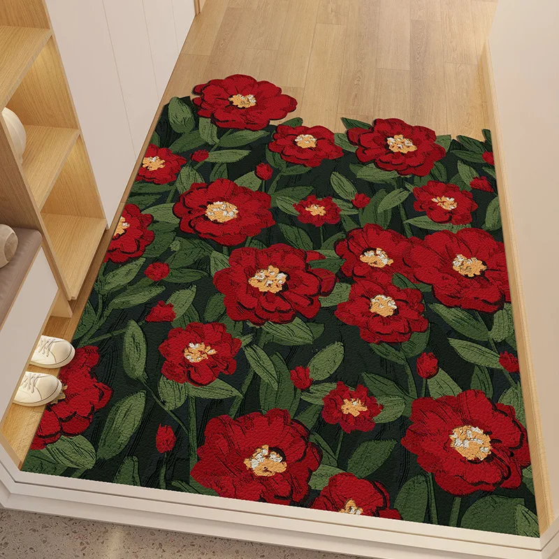 Household Floral Floor Mat, Rubber Backing, Quick Dry, Welcome Mat, Non Slip, Thin Bathroom Foot Mats, Bath Rugs