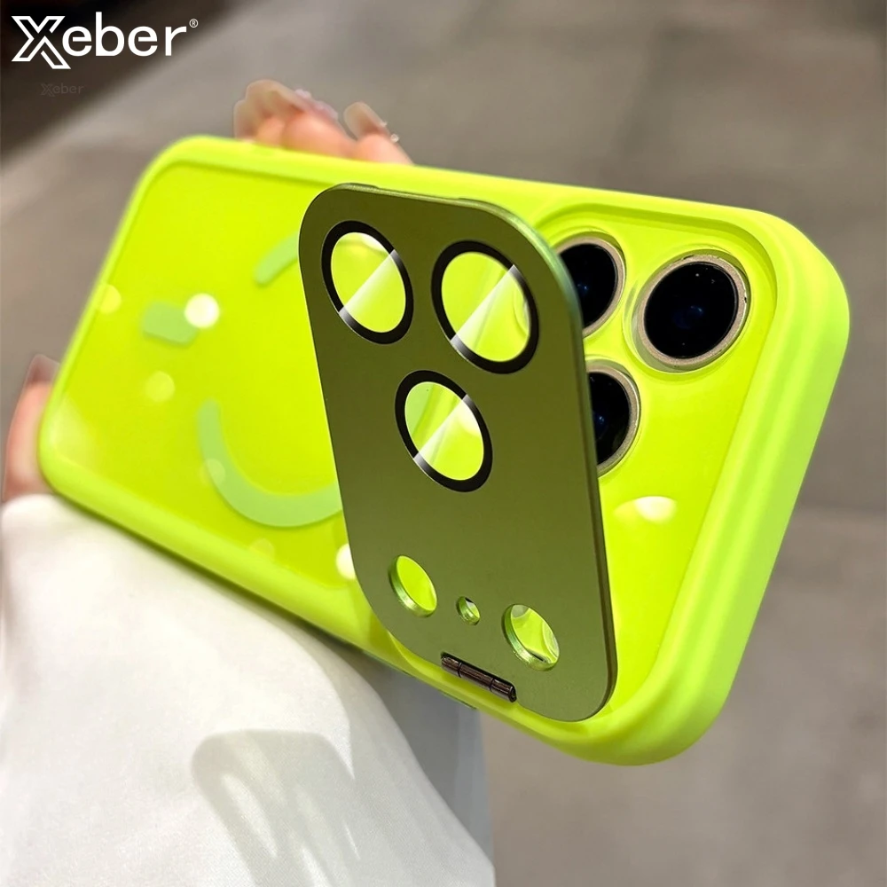 Glas-Kamerafolie Schutz Flip-Linsen-Ständer-Hülle für iPhone 18 17 Pro Max 16 15 14 Plus 13 12 Magnetisch für Magsafe Cover