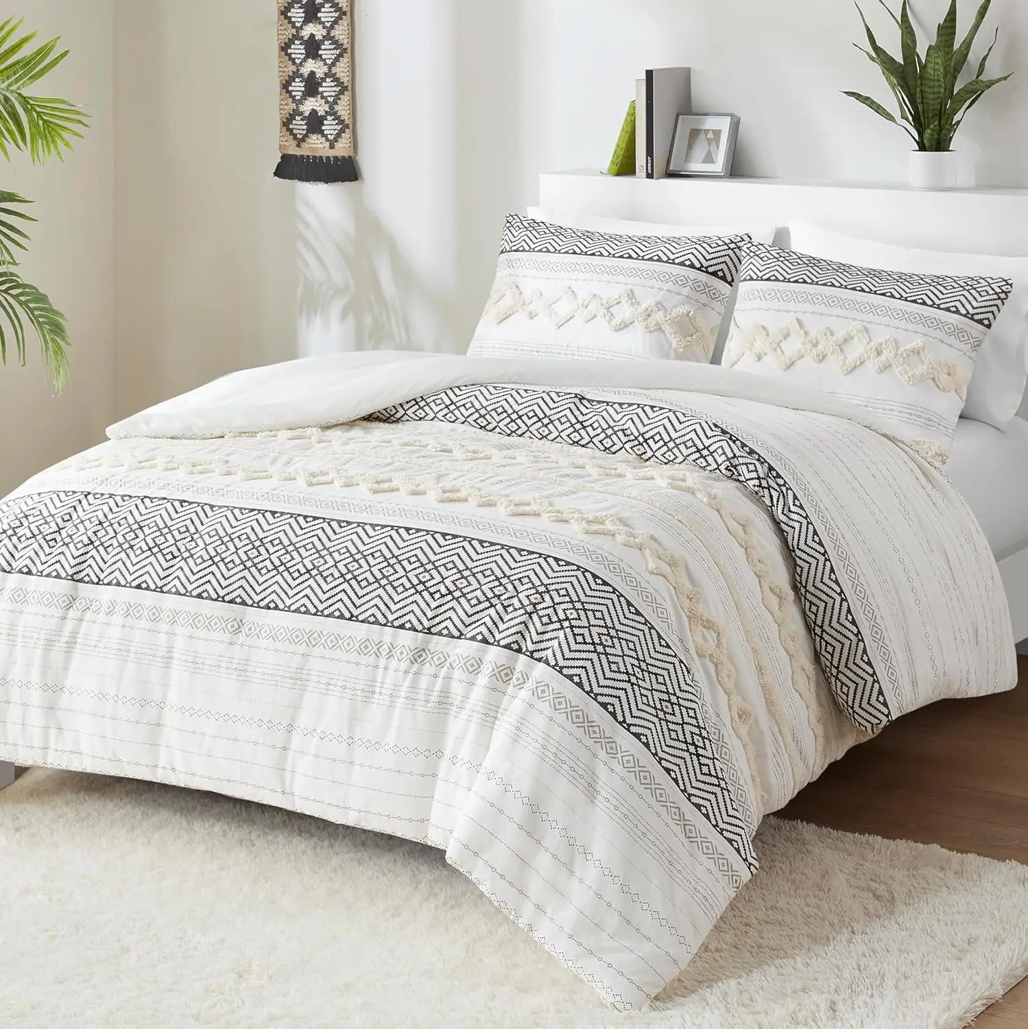 

Bedding Comforter Set, Cotton Top with Modern Neutral Style Clipped Jacquard Stripes, 3-Pieces Including Pillow Shams, Bed Cover