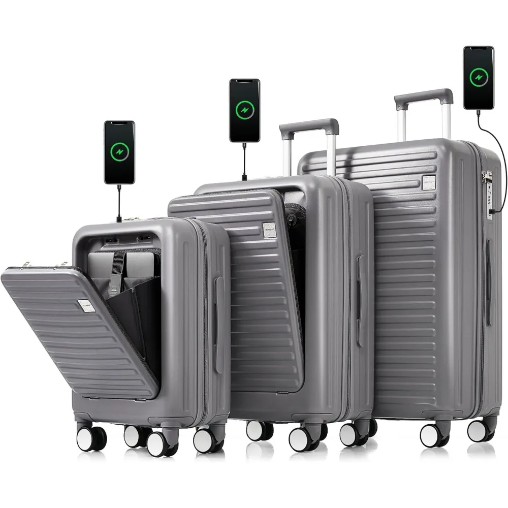 مجموعة حقائب سفر خفيفة الوزن ذات جوانب صلبة بقفل TSA للأطفال بخطوط وردية مقاس 20 و24 و28 بوصة #6