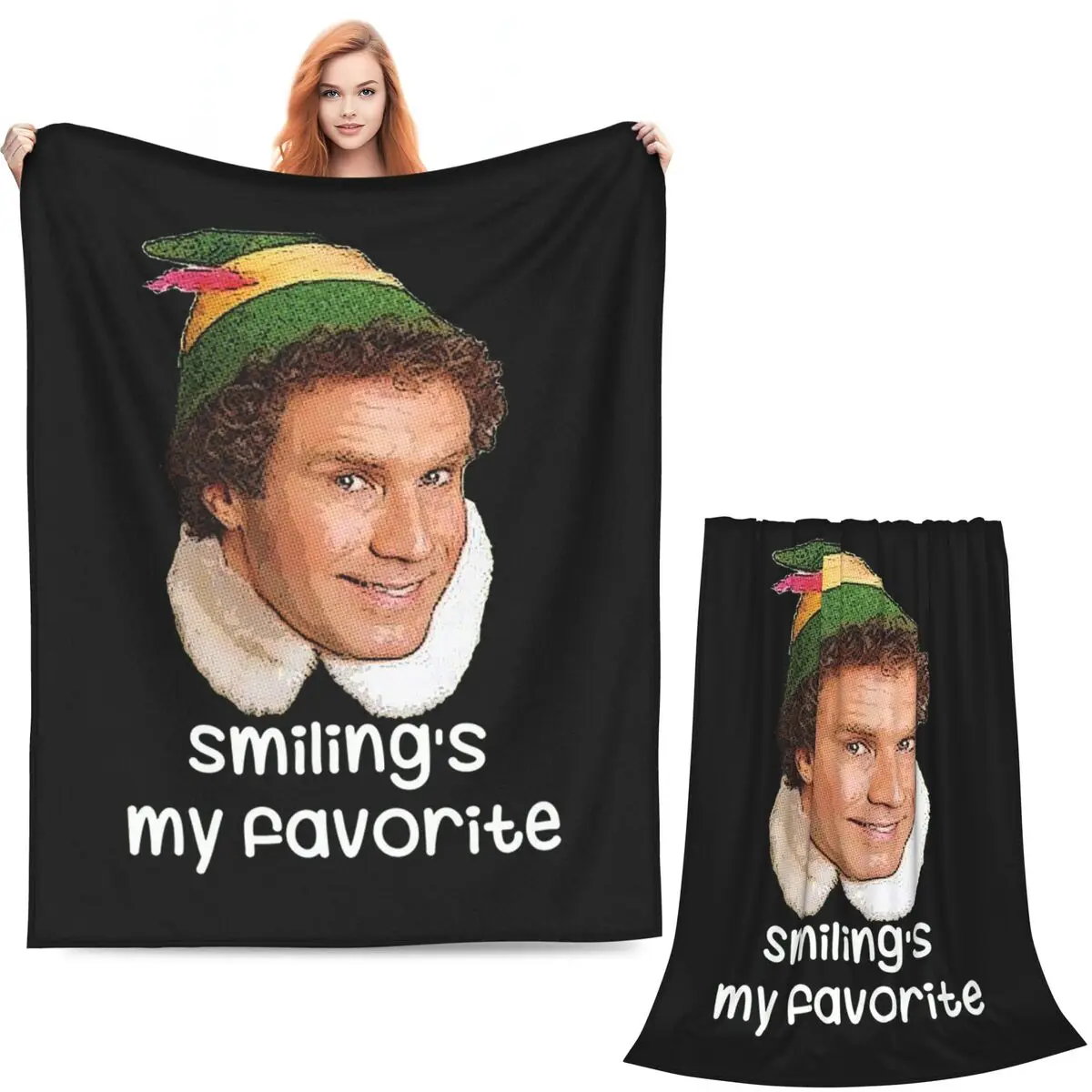 Smiling's My Favorite Buddy The Elf Movie Will Ferrell Blanket Soft Warm Flannel Throw  Plush for Bed Picnic Travel Home Couch