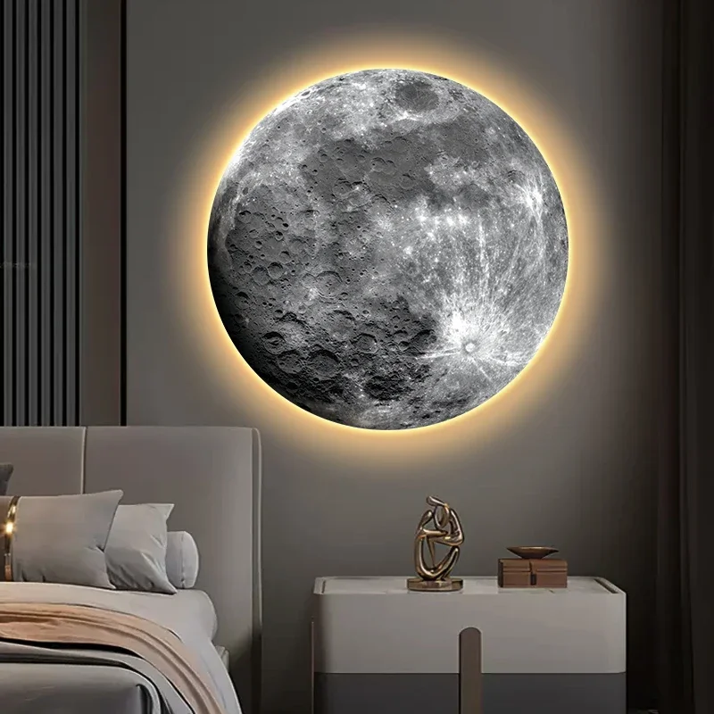 Living Room Lamp Luxury Round Painting Corridor High Grade Decoration Painting Bedroom Bedside Glowing Moon LED Light Painting