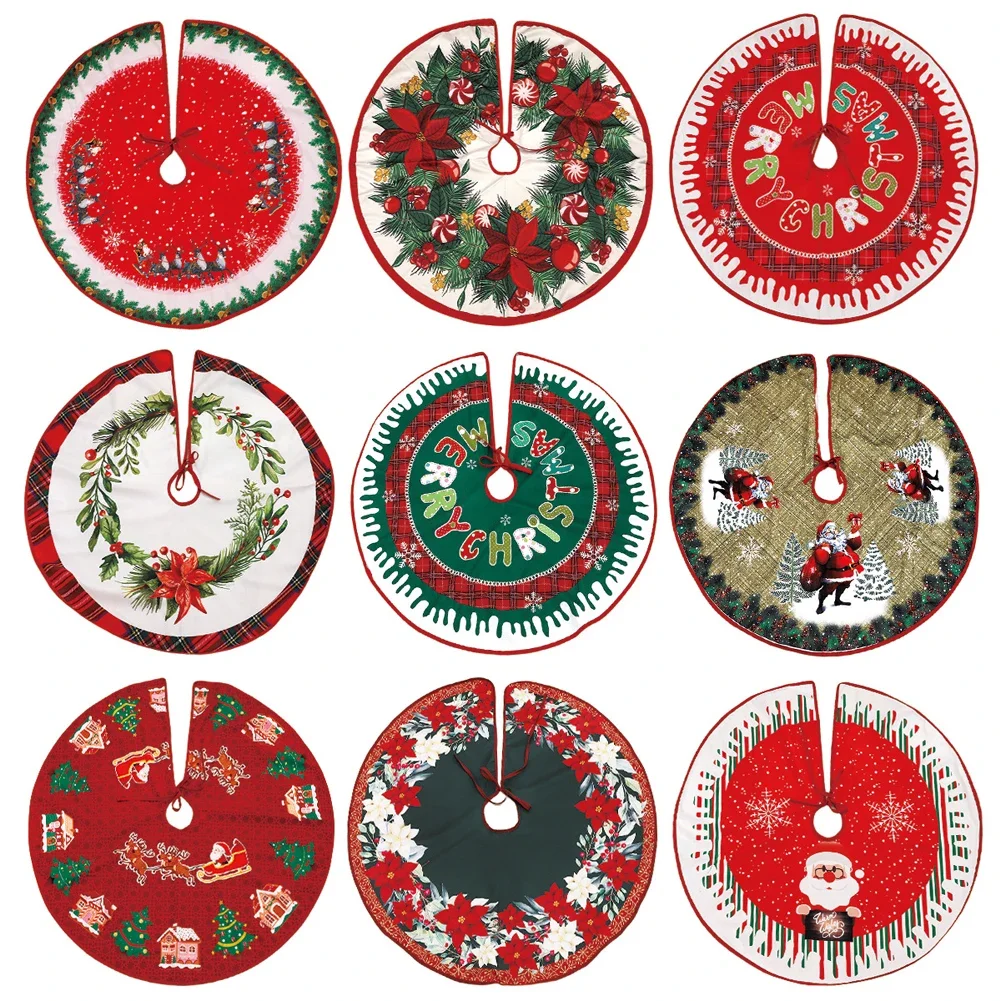 Christmas Tree Skirt Snowflake Santa Claus Printed Xmas Tree Bottom Decor Mat Merry Christmas Decoarations Home Party Ornaments