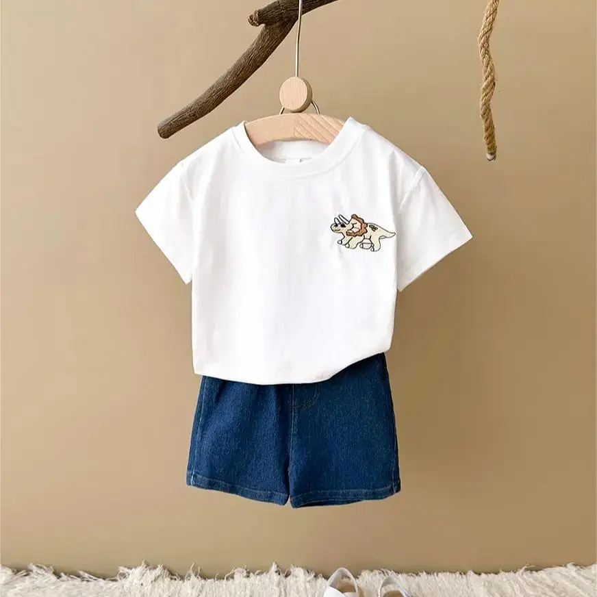 New Summer Baby Clothing Sets Boys Clothes Infant Suit Dinosaur Embroidery T-shirt Denim Toddler Outfit 2Pcs Kids Clothes 0-3Y