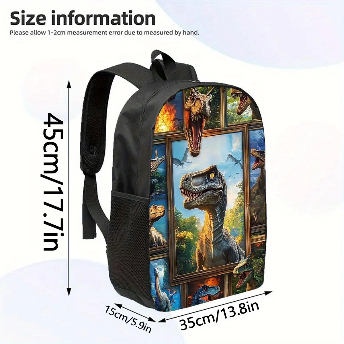 

JIT 1pc, Dinosaur Large Capacity 17 Inch Casual Backpack Laptop Bag with Water Bottle Holder - Lightweight Durable Teen