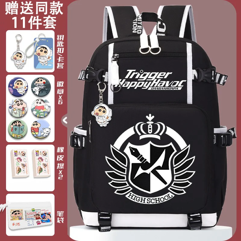 Breathable mesh, 32×46×14cm Black White, Danganronpa, Student Kids Teens School Bags, Large Capacity, Anime Backpacks Girls Boys