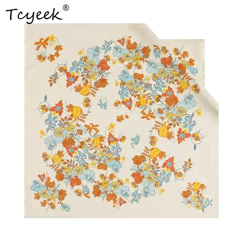 

Tcyeek, 14MM 100%Mulberry Slik French Kerchief, 63cm Women Flower Printed, Gifts Original Design Scarf, 2024 Autumn A46277QC