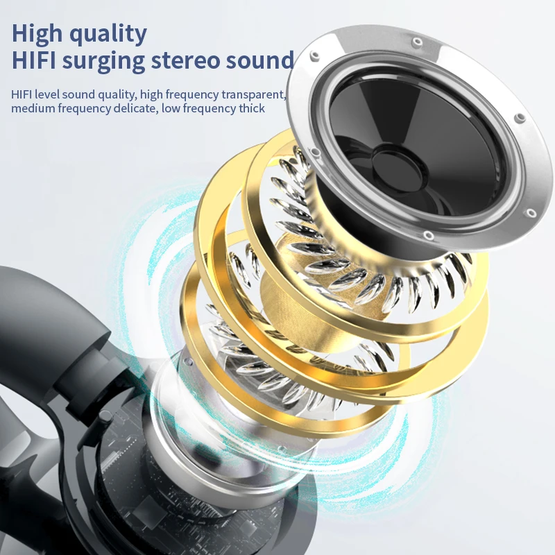 TWS earphone Bluetooth 5.3, headphone konduksi tulang nirkabel 12 jam Headset daya tahan baterai olahraga kait telinga dengan Mic