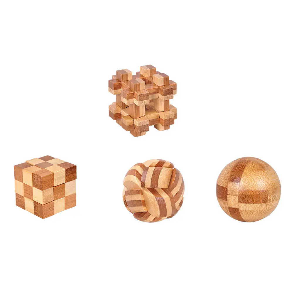 4Pcs Bamboo Kongming Lock Puzzle Teasers Educational Intelligence Game Interlocking Disentanglement Key for Kids