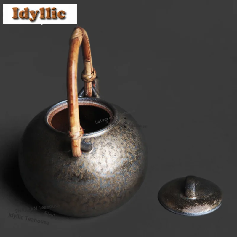 580ml Kiln-fambe Black Gold Loop-handled Teapot Boutique Tea Infuser Pot Tea Brewing Kettle With Filter Teaset Ornaments Gifts