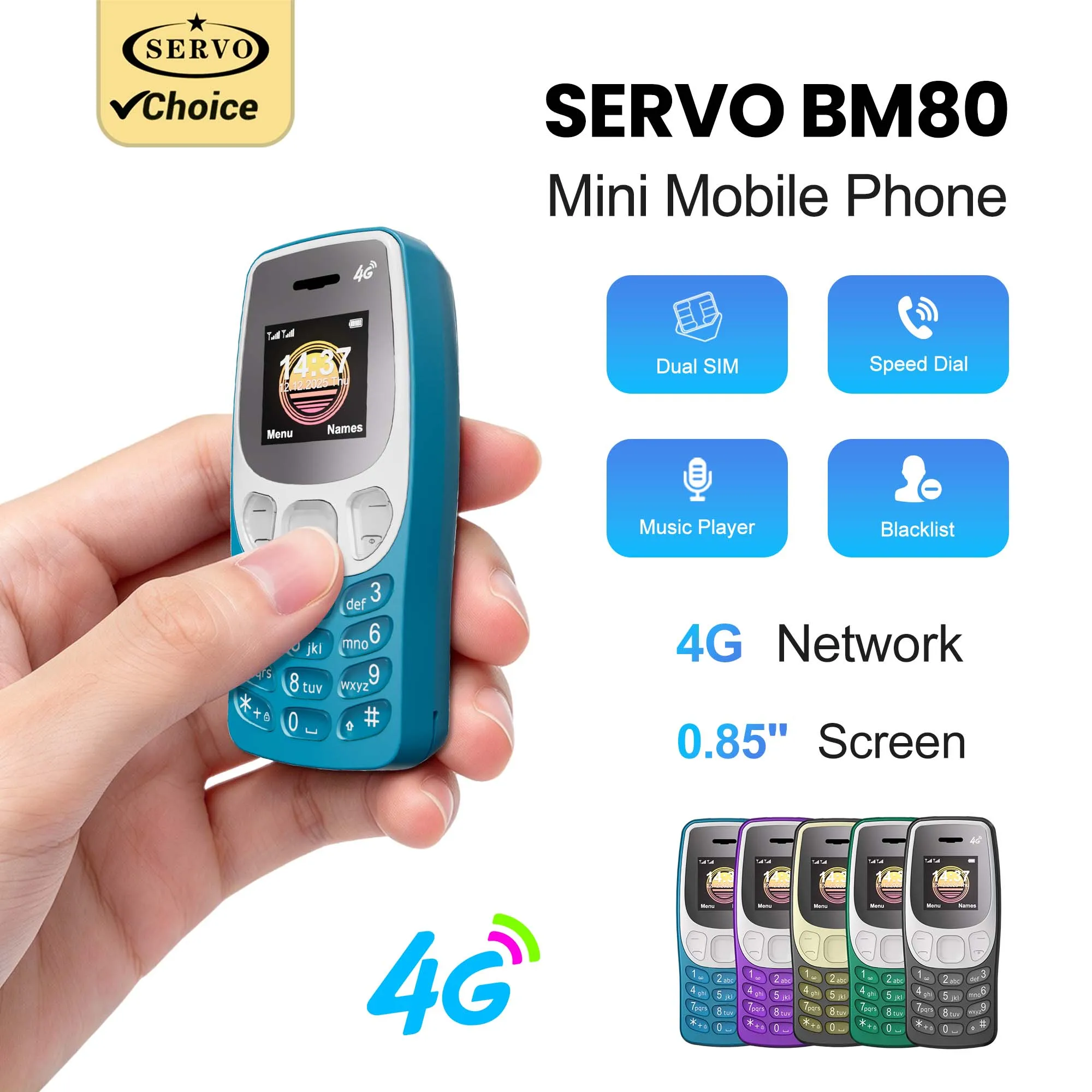 SERVO BM80 Mini Pocket Feature Phone 4G LTE 0.85