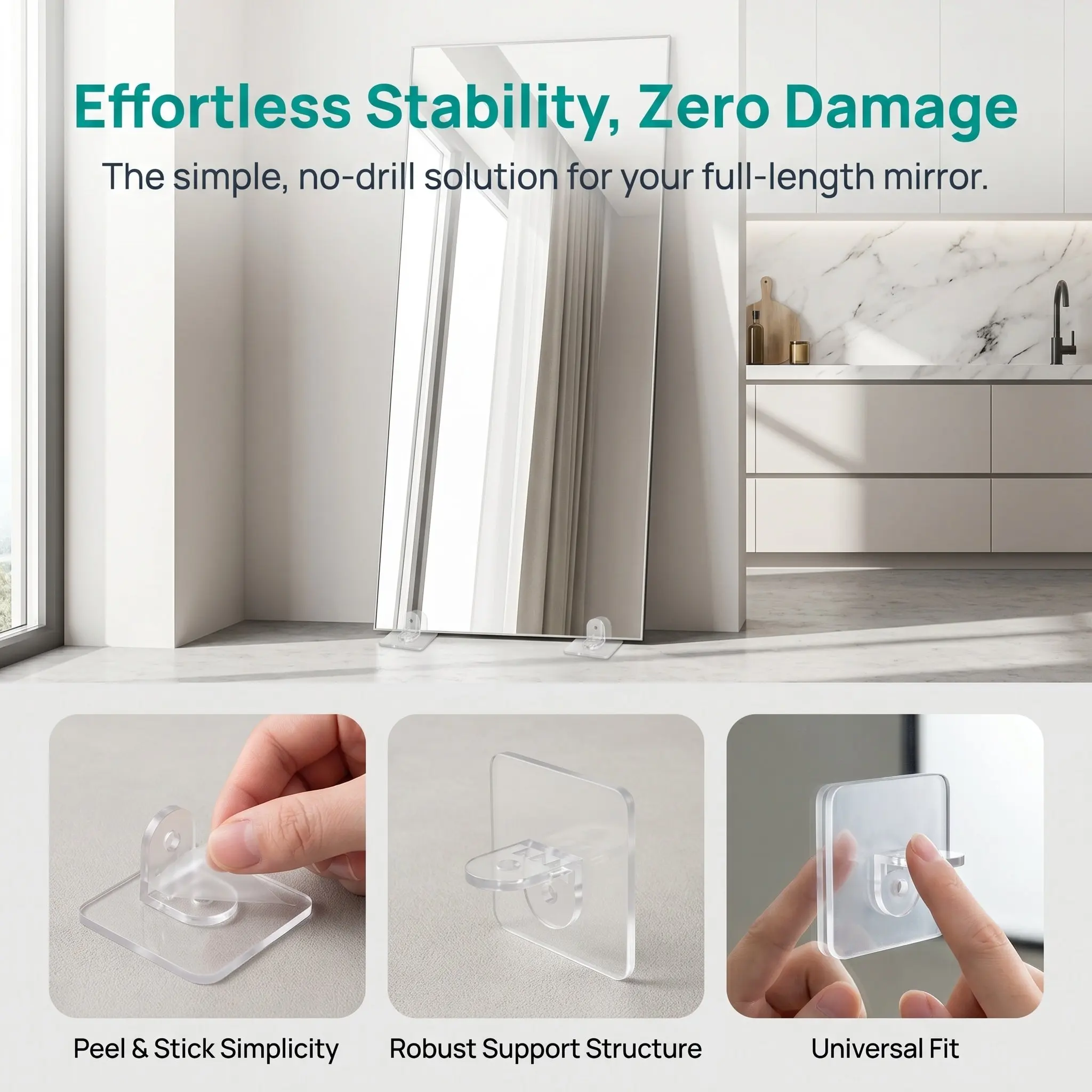 20pcs Floor Mirror Stand NoDrill Plastic Leaning Stoppers For Full Length Mirrors Stable Support Brackets For Home Dressing Room