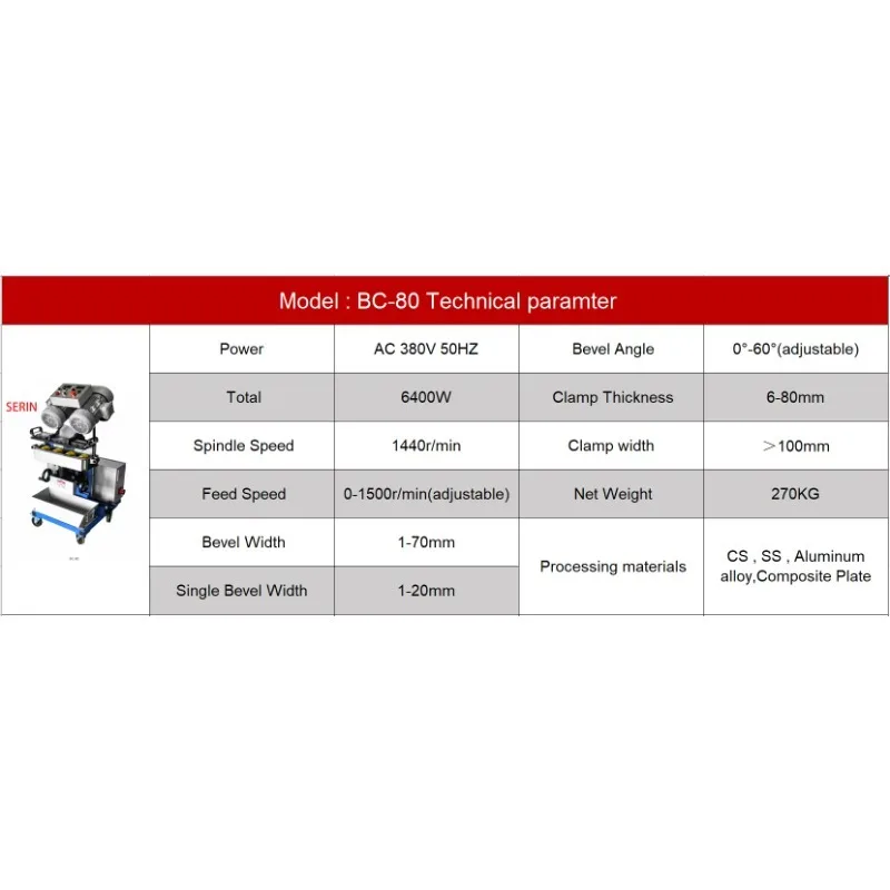 BC-80 Automatic Plate Beveling Machine 0°-60° Adjustable Beveling Angle Cold Cutting For Metal Plate Prep-welding, Tobeveling