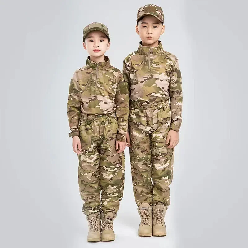 CamSolomon-Uniforme d'entraînement militaire respirant à manches longues pour enfants, uniforme de camp d'été pour enfants, vêtements d'extérieur pour étudiants