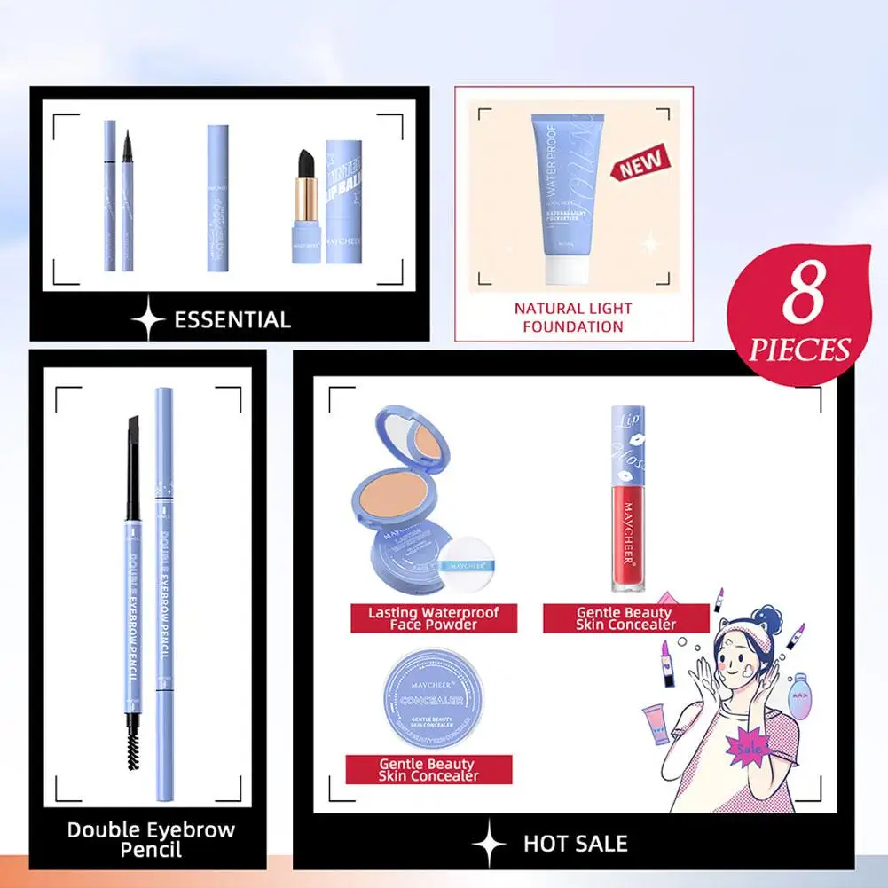 Nieuwe 8 Stuk Make-Up Gift Set Voor Vriendin En Vrouw Schoonheid Cosmetica Met Lippenstift Wenkbrauwpotlood Verbergen Blush Oogschaduw