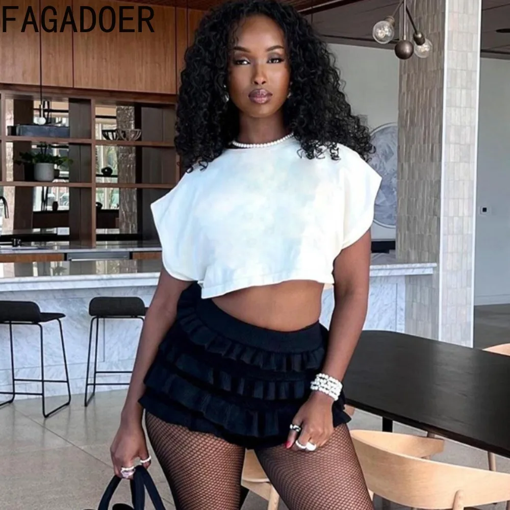 

FAGADOER Fashion Solid Sweet Pleated Mini Skirts Women High Waisted Elastic Ruched Skirts Summer Female Y2K Streetwear Bottoms