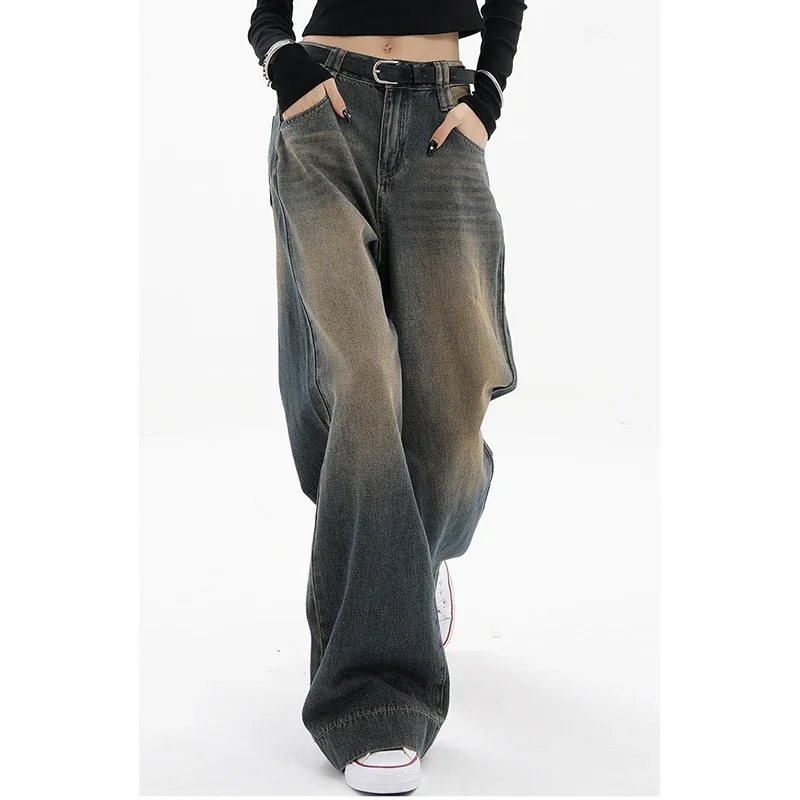 HarajukuRetro High Waist Straight Jeans 2024 Spring Women's Pockets Hip-hop Pants Casual Y2K Grunge Streetwear Denim Trouser