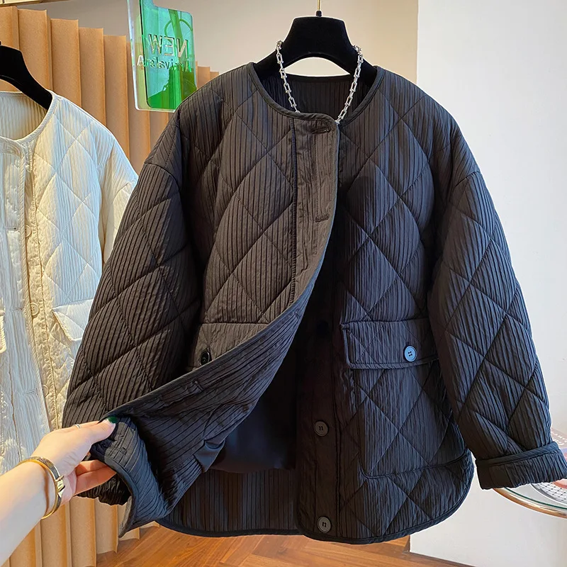 Parkas Women Short Coats Round Neck Jackets Full Sleeve Thick Warm Y2k Streetwear Elegant Jacket Work Coat Autumn Winter 2025