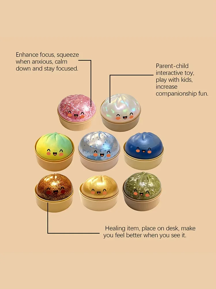 2026 Cute Baozi Kneading Simulation Flash Dumpling Pressure Ball Slow Rebound Soft Pinch Decompression Office Home Decorat