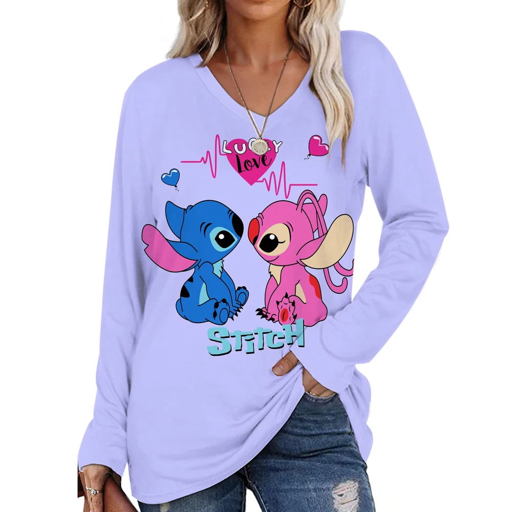

2025 Women's Summer Top Comfortable T-shirt Fashion Lilo&Stitch Printed Round Neck Top Soft Multi functional Hoodie Ropa De Muje