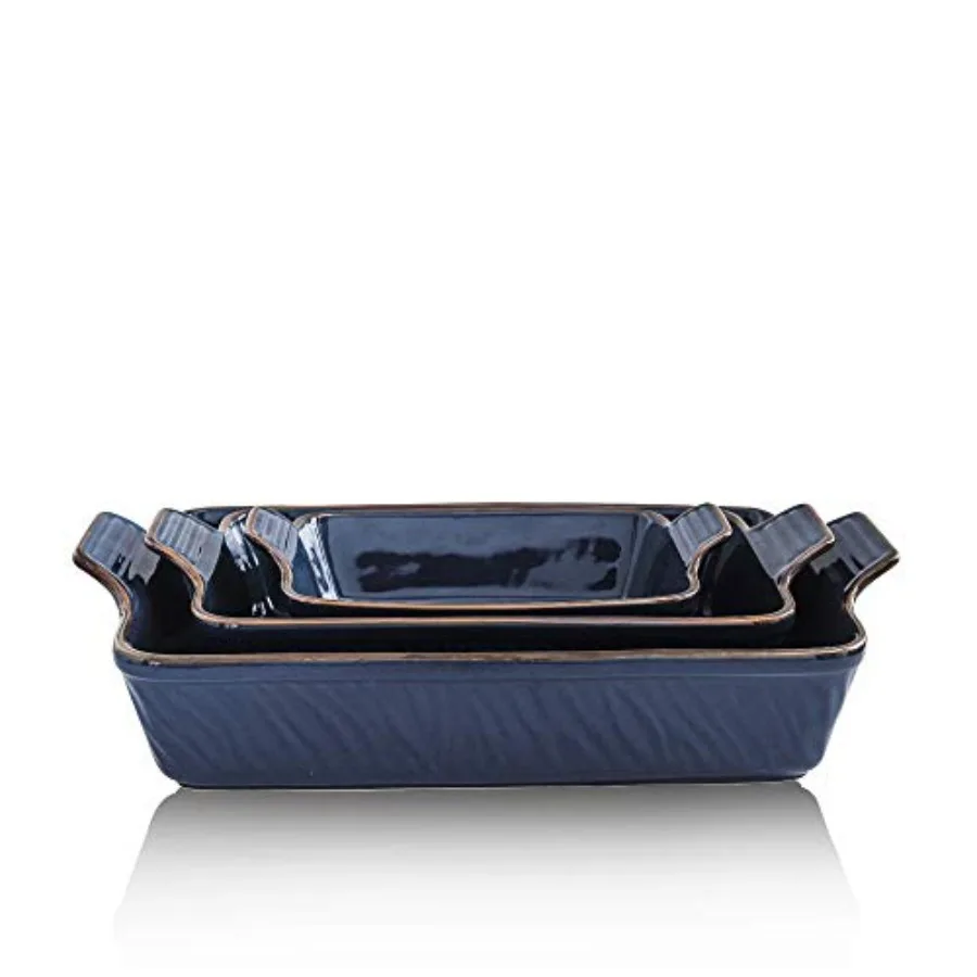 

Bakeware Set Ceramic Baking Dish Rectangular Lasagna Pans for Cooking Cake Dinner Kitchen 9 x 13 Inch Texture Series 3-Piece 3