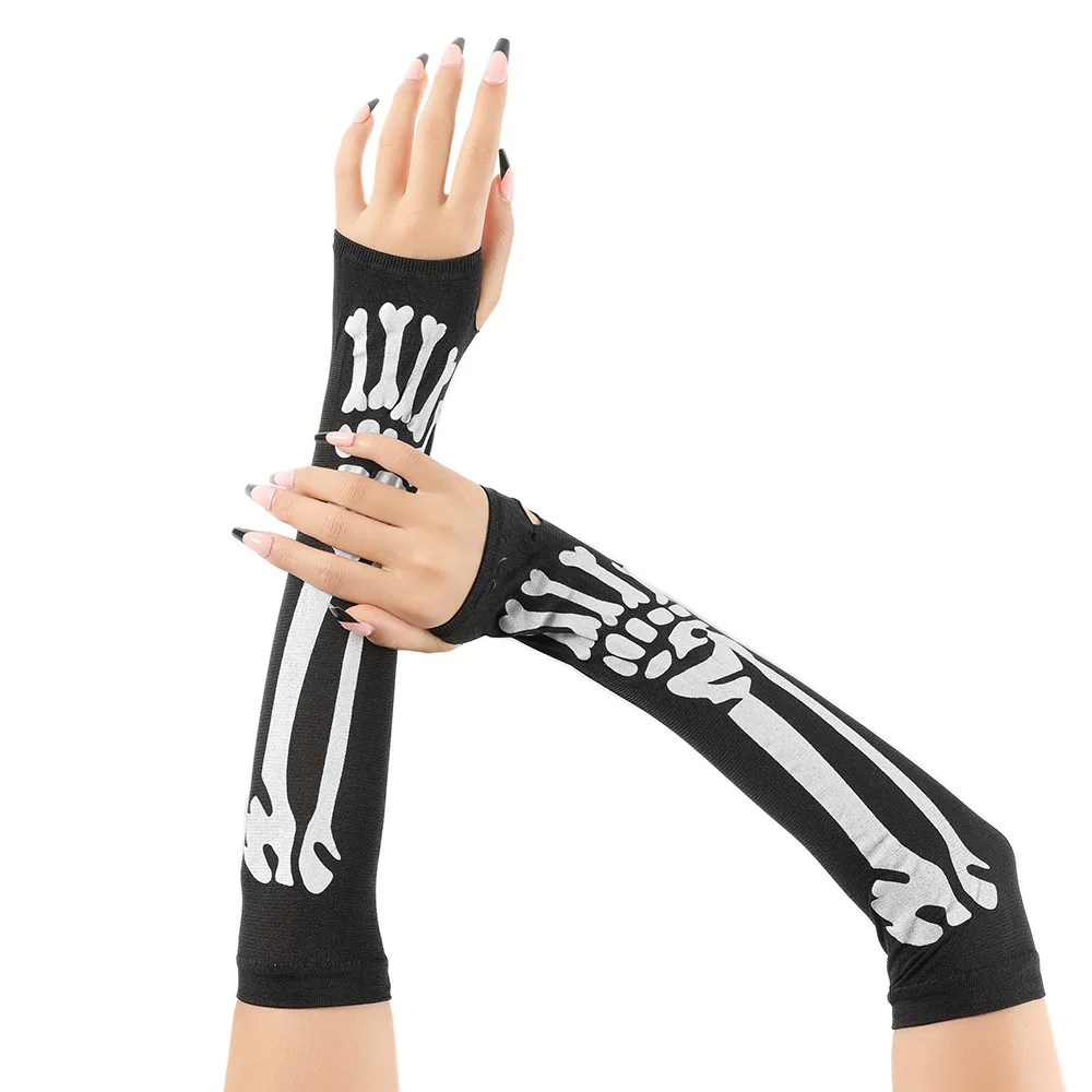 Gloves Skeleton Long Knitted Black Stretch Halloween Carnival Party Costume Accessory Lightweight Men Women Daily