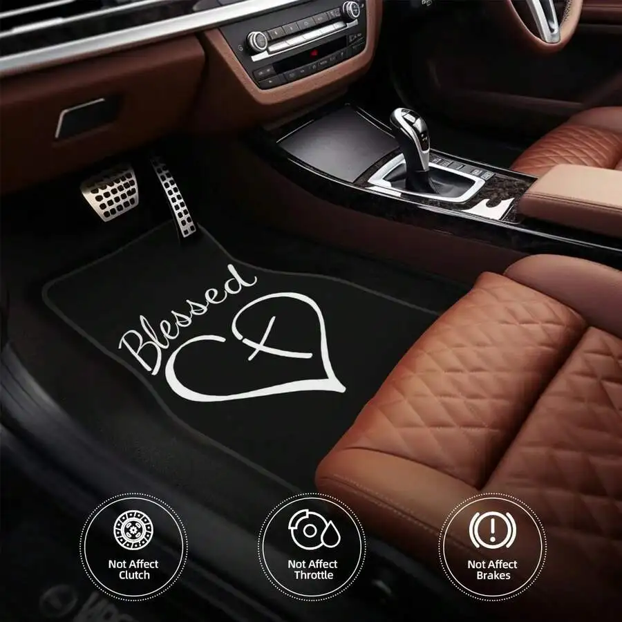 4pcs Set Of Heart-Patterned Front And Rear Car Floor Mats With Blessing Letter, Suitable For All Season, Anti-Slip,
