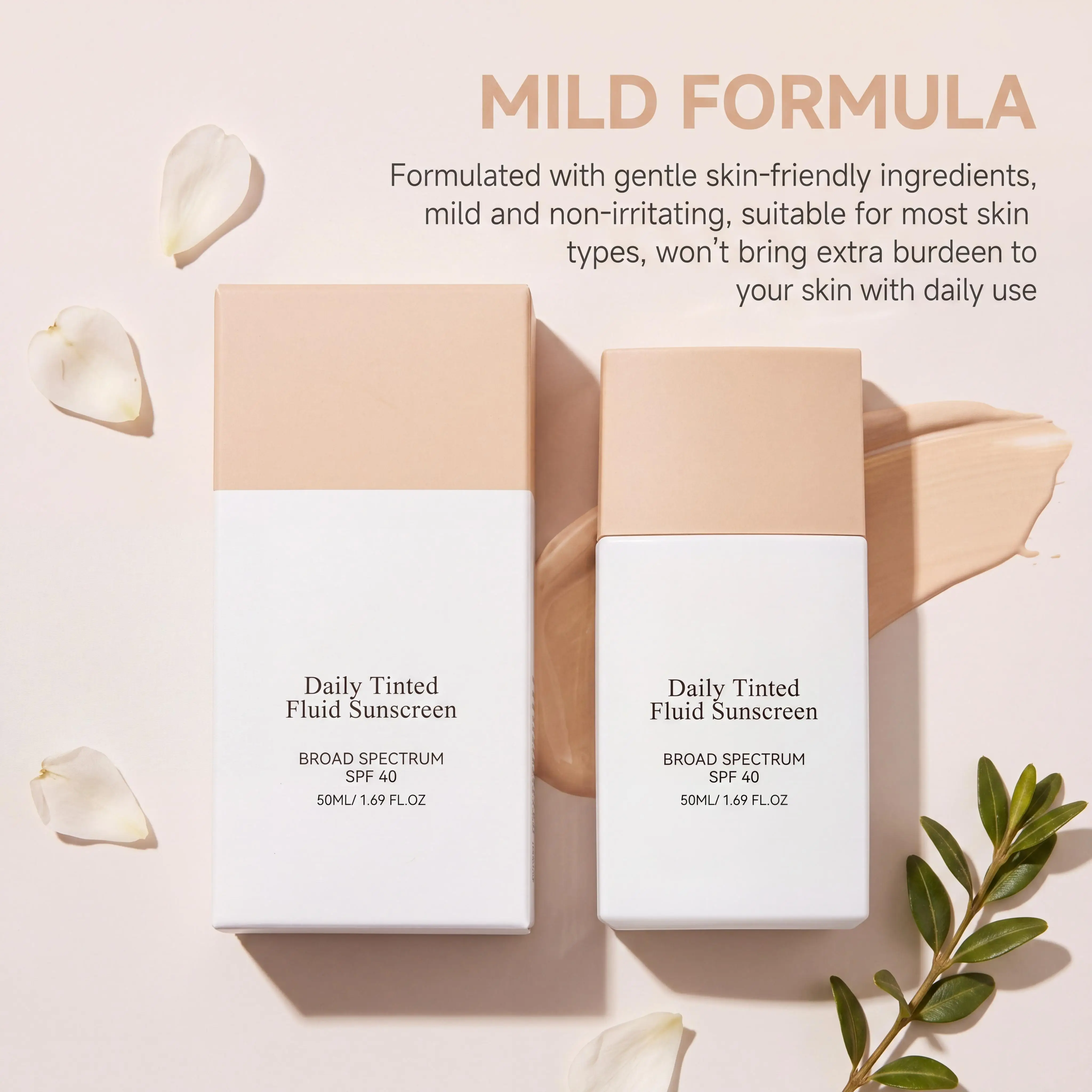 Daily Tinted Fluid Sunscreen SPF 40 Broad Spectrum Protection Lightweight Korean Skincare Moisturizing Body Sun Block Foundation