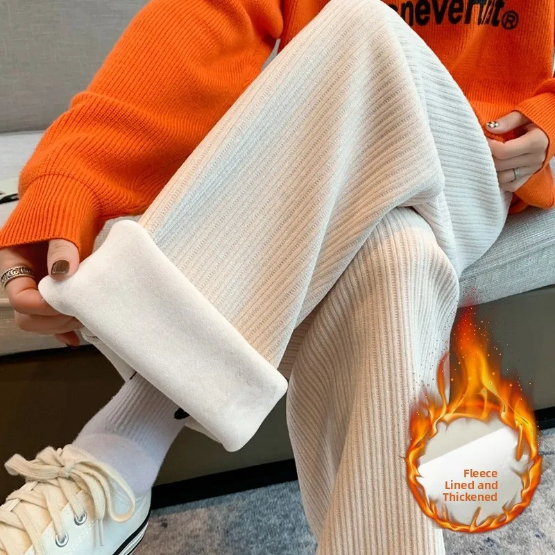 

Women's Wide Leg Trousers Pants Winter Casual Warm Face Polyester Fiber Long Pants Comfortable Fit Ladies Bot