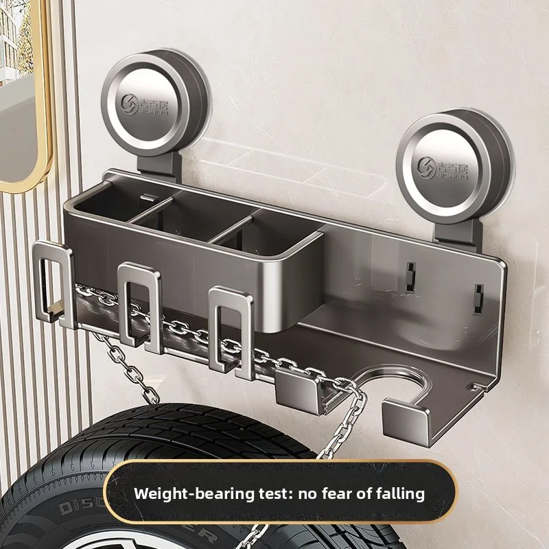 

AOBT Wall-Mounted Suction Cup Hair Dryer Stand with Toothbrush Holder No-Drill Storage Rack for Bathroom Organization