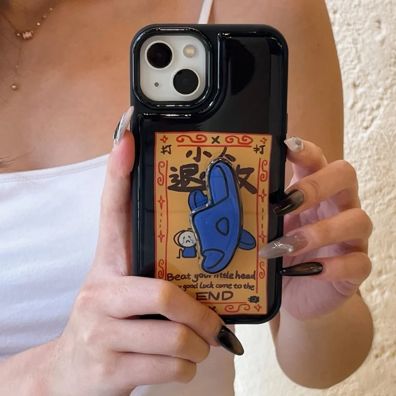 Hong Kong Beat villain Slippers Phone Case for iPhone 13 14 15 16 Pro Max 16pro 15pro babouche Buffer shockproof Cover