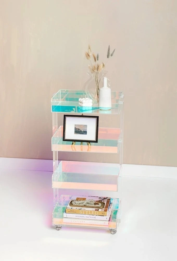 

Acrylic colorful transparent storage trolley simple movable pulley