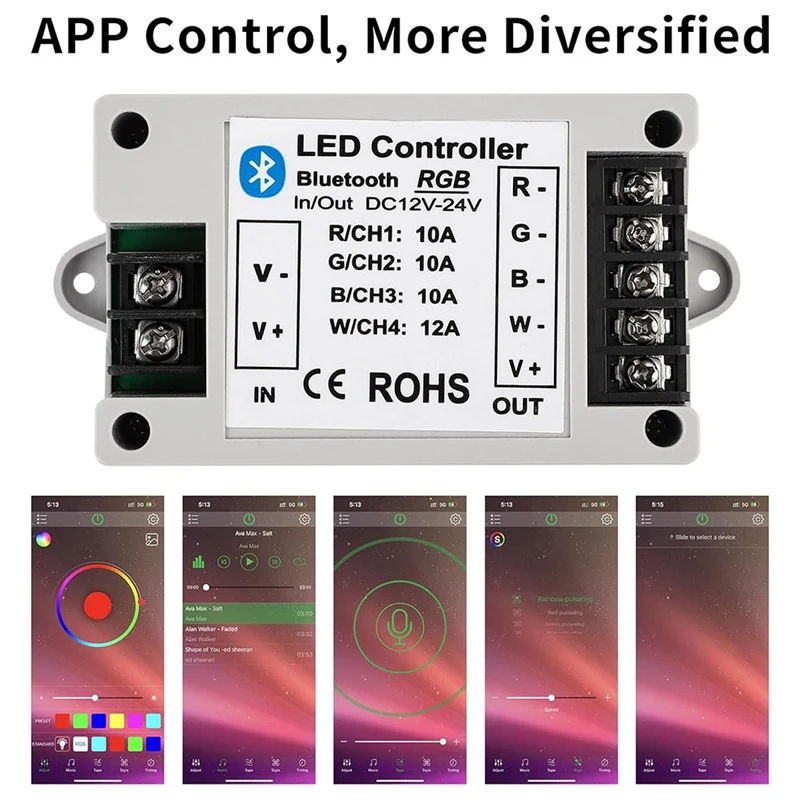 WISH RGB/RGBW LED controlador Bluetooth RGB tira de luces LED controlador teléfono aplicación Control para 5050 3528 RGB LED Striplights