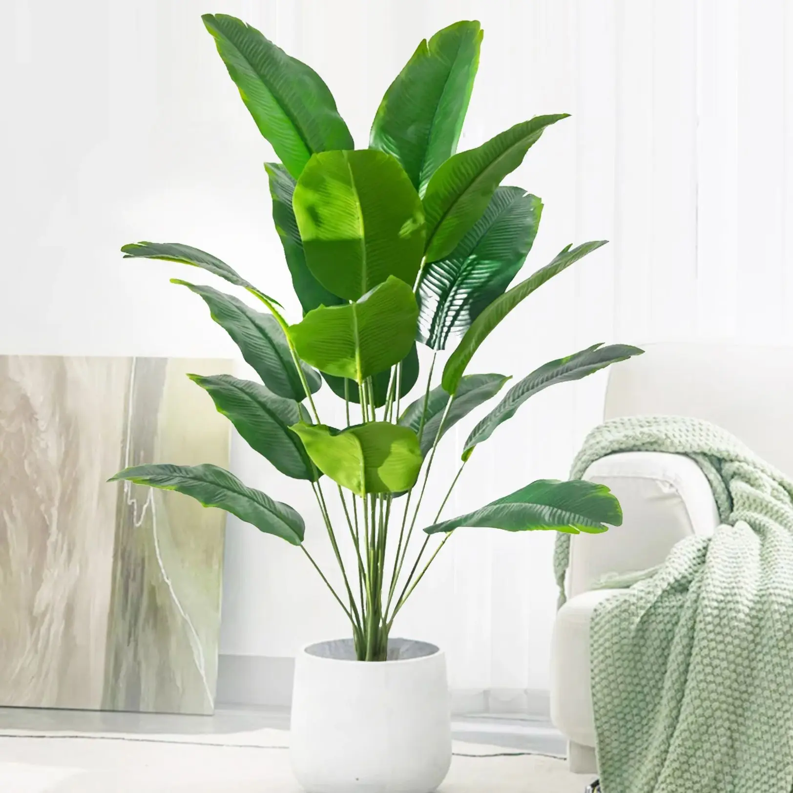 65-120cm 24 Leaf Large Tropical Palm Tree Fake Banana Plant Leaves Real Touch Strelitzia Reginae Plastic Plant for Home Garden