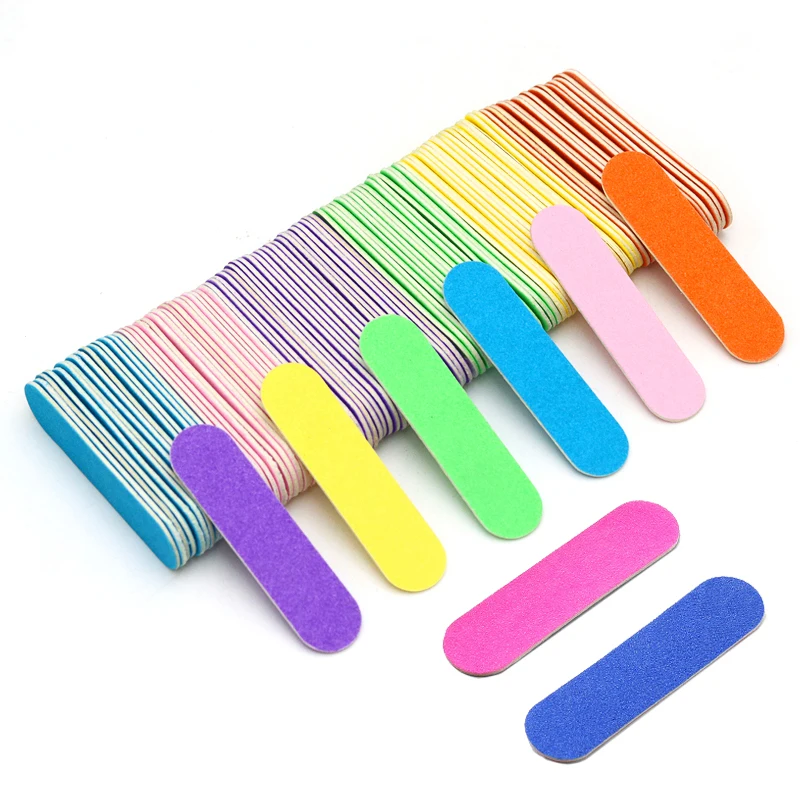 100 Pcs Double Side Wood Nail Files Disposable Mini Wooden File Emery Board Colorful Sandpaper Grinding Polishing Manicure Tools