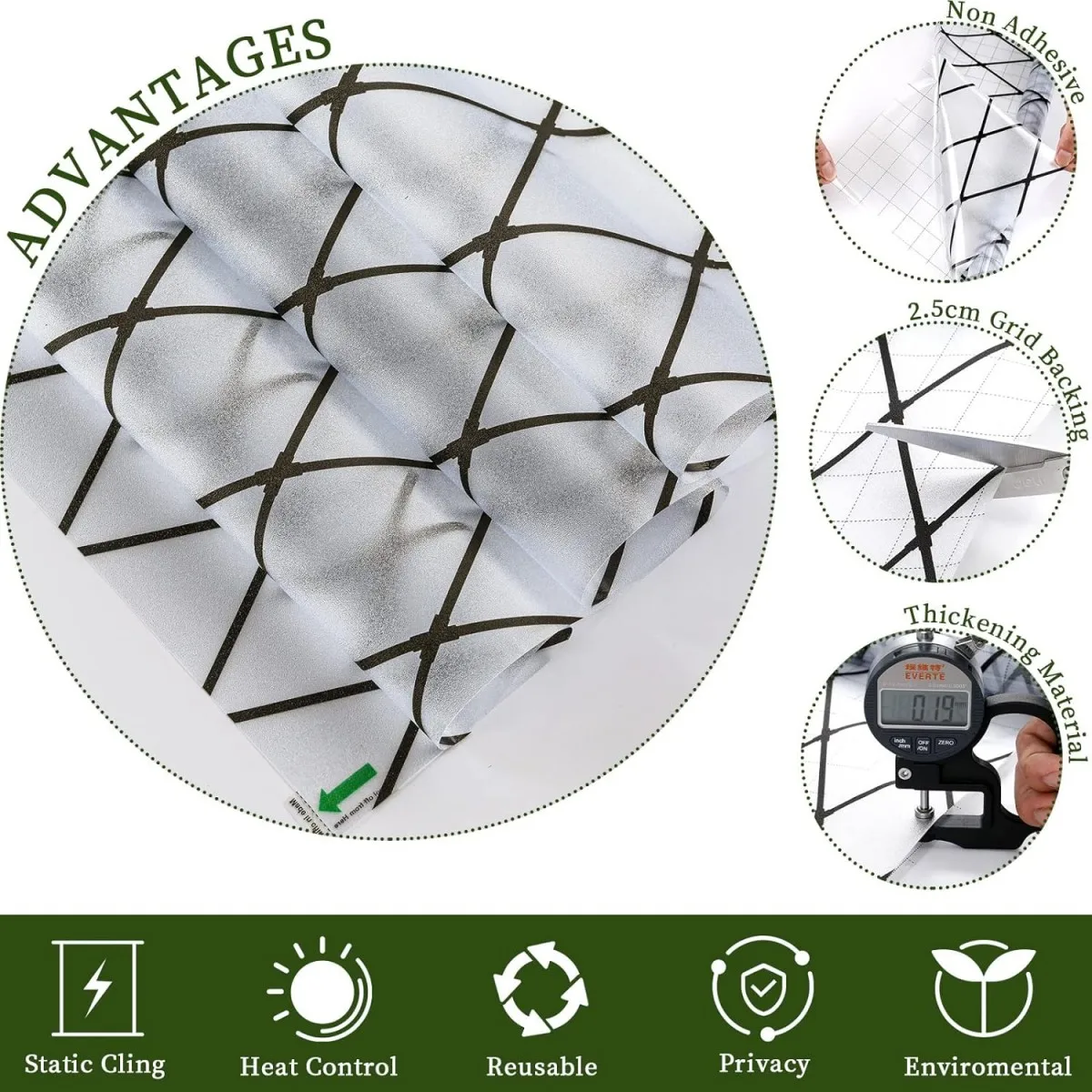 أسود متجمد شعرية شباك الفيلم ساكنة تتشبث الخصوصية الزجاج الزخرفية الفينيل القابلة للإزالة الشمس حجب المضادة للأشعة فوق البنفسجية لنوافذ المنزل