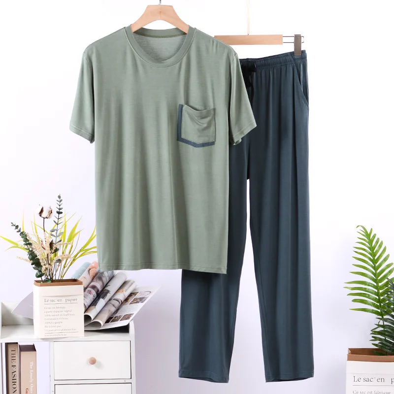 L-4XL بيجاما هومبر صالة مشروط قصيرة الأكمام بنطلون مجموعة جديد الربيع الصيف الرجال ملابس المنزل النوم رجل ملابس نوم منامة
