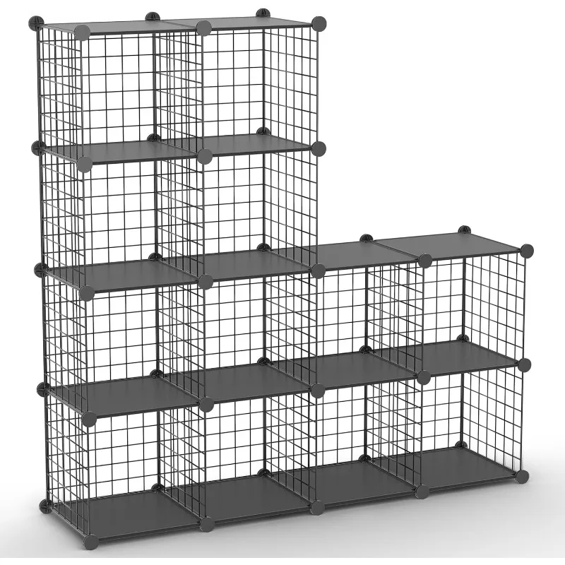 Wire Cube Storage Organizer, 12-Cube Metal Storage Shelves Bookshelf, Stackable Modular Closet Organizer for Bedroom Livin