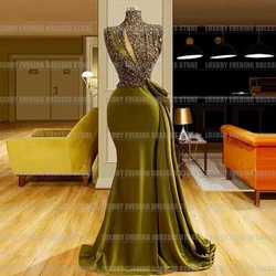 Simple Mermaid Evening Dresses Woman's High Neck Sexy Cut Out Sequined Satin Formal Prom Gowns Party Customized Robes De Sirée
