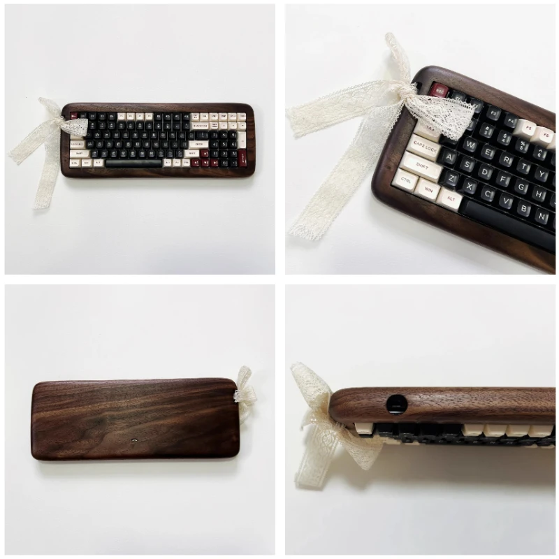 

Lucky Boy 100key Custom Ribbon Wooden Keyboard Kit Black Walnut Shell Hot Swap Tri-mode White Light RGB Mechanical Keyboard