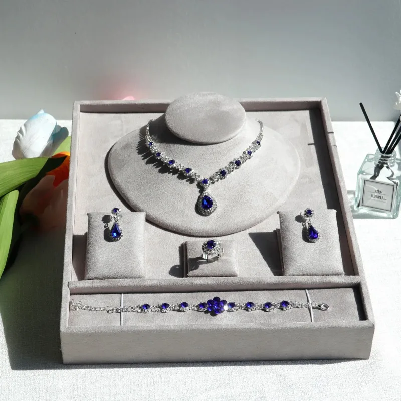 Velvet Jewelry Display Tray Box Necklace Earrings Ring Bracelet Storage Case for Shop Exhibition  Tools