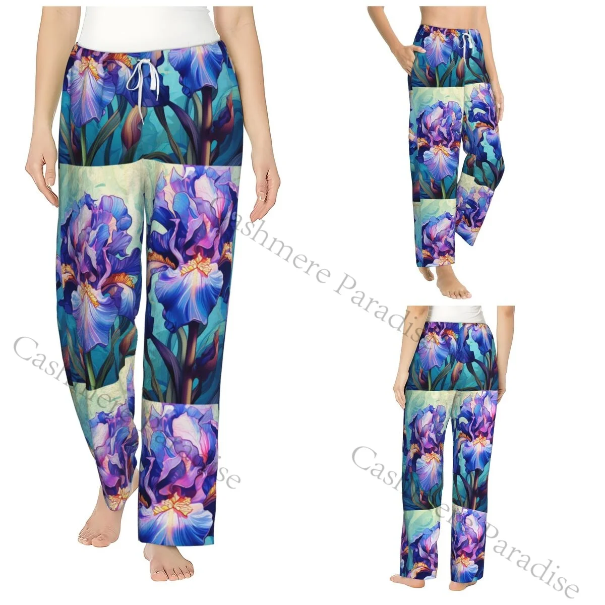 

Irises 2 Van Gogh Flannel Pajama Pants for Women Soft Warm Sleep Pants with Elastic Waistband