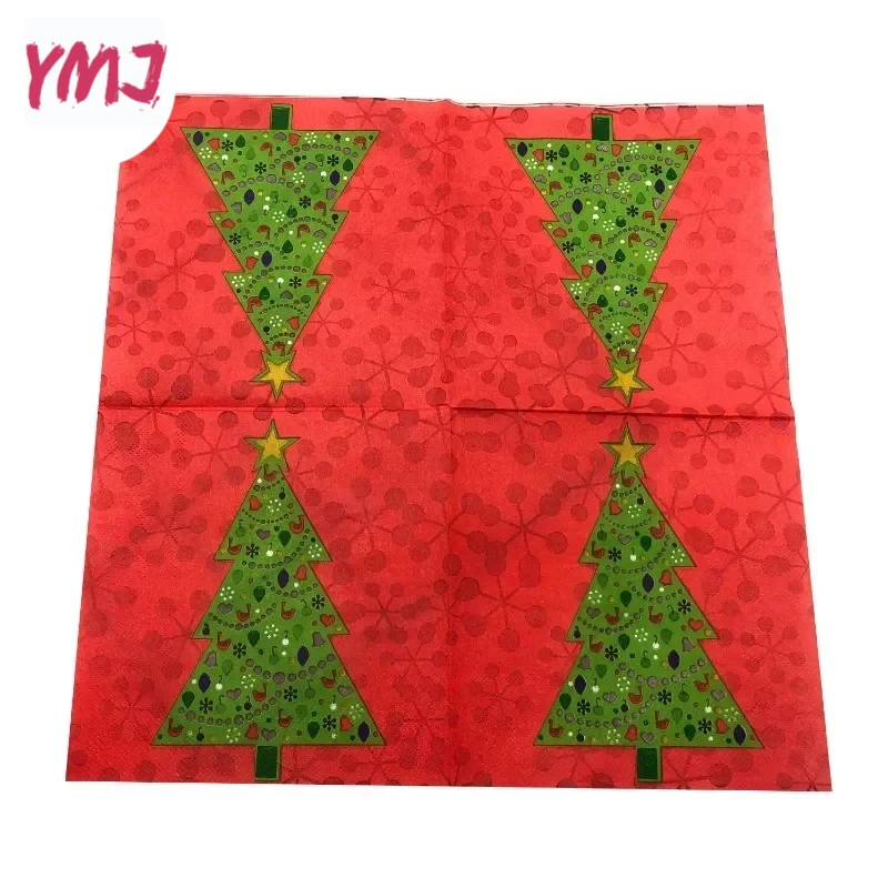 Aangepaste kleurrijke bedrukte servet creatieve kerstboom gevouwen gezichtsdoekjes feest restaurant café vierkante papieren servet 33cm