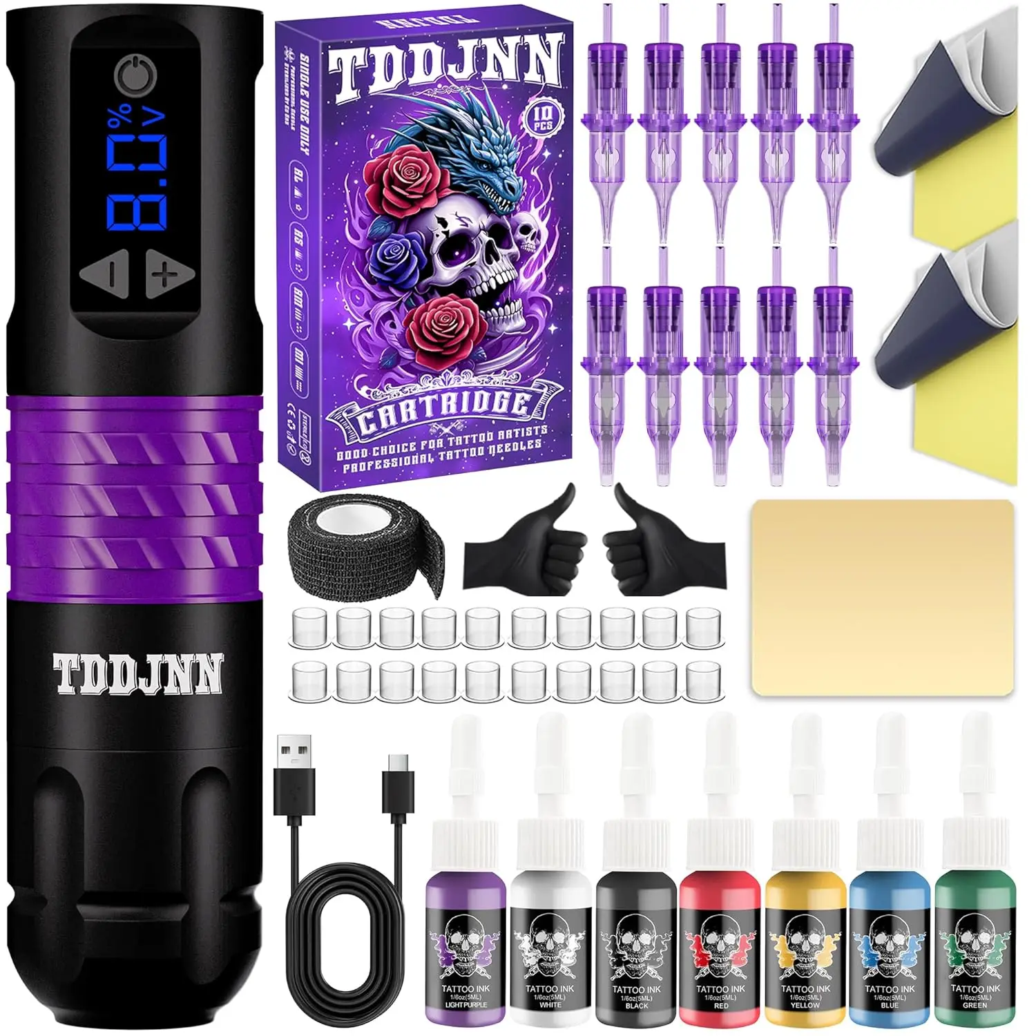 

Tattoo Machine Pen Kit 1500mAh Battery LED Display with 10 Needles for Beginners & Artists